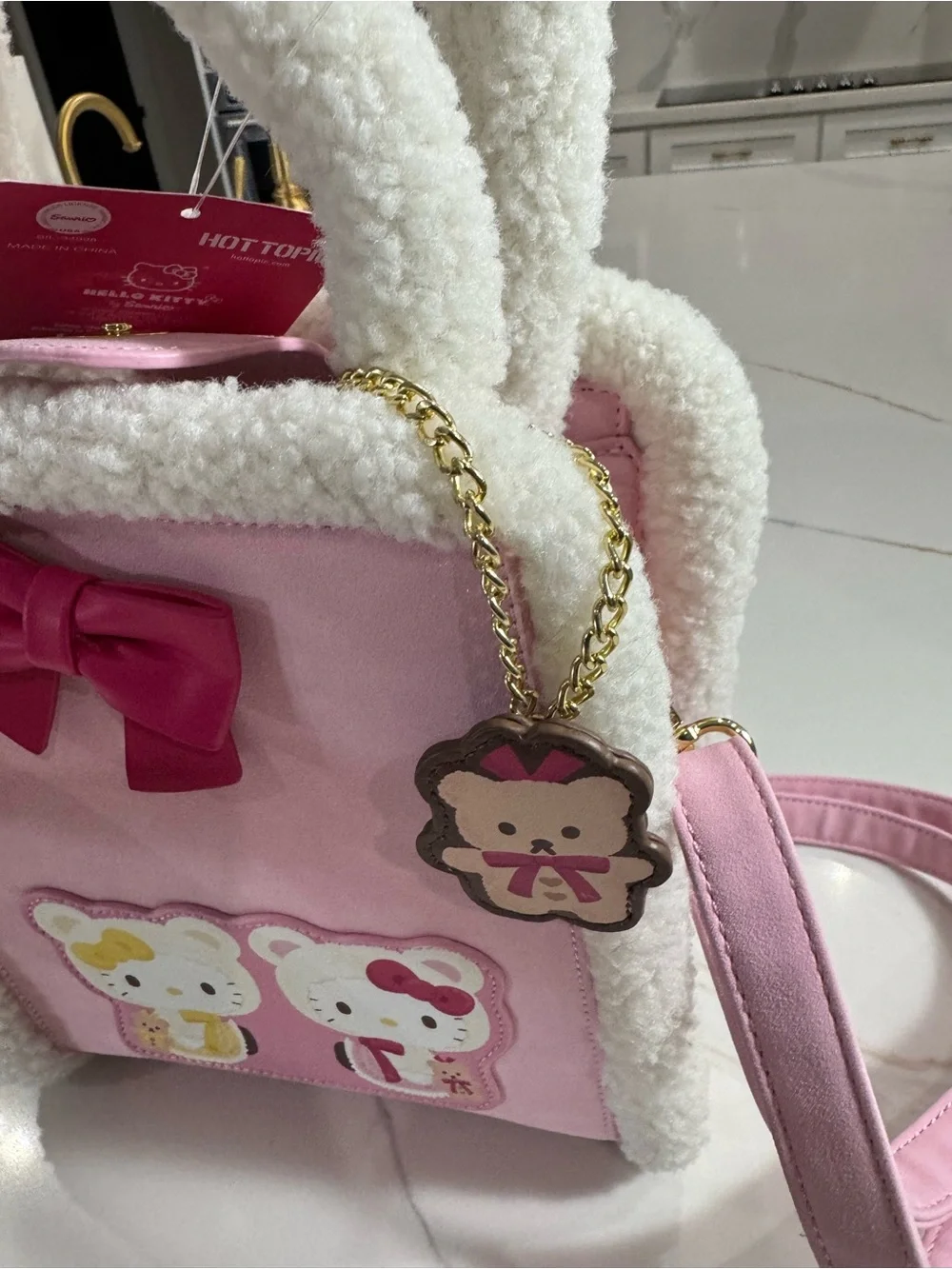 Hello Kitty Pink Plush-Trim Crossbody Bag with Bow